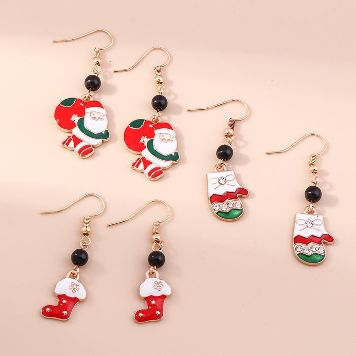 Wholesale Earring Alloy Santa Claus Christmas Stocking Christmas Gloves Earrings Set JDC-ES-yseng002