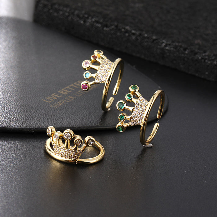 Wholesale Ring Copper Princess Jewel Crown Adjustable MOQ≥2 JDC-RS-ShangY008