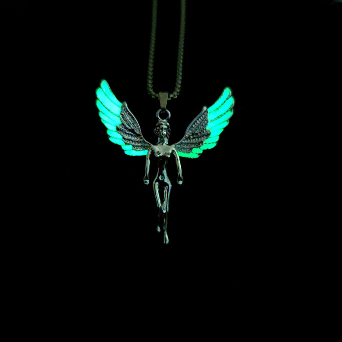 Wholesale Necklace Alloy Fluorescent Angel Wing MOQ≥2 JDC-NE-ZiFei007