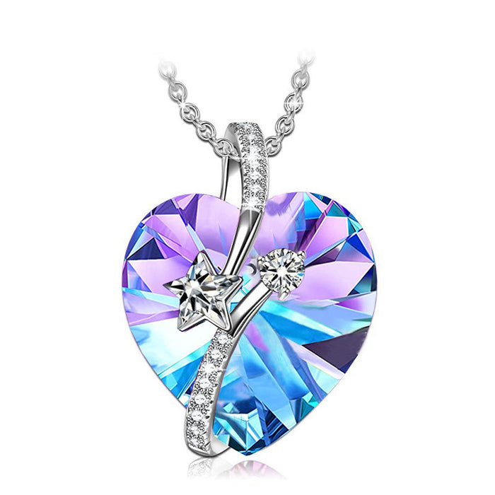 Ventes alliages en gros Femmes Purple Heart Crystal Pendant Collier MOQ≥2 JDC-NE-XUNO025