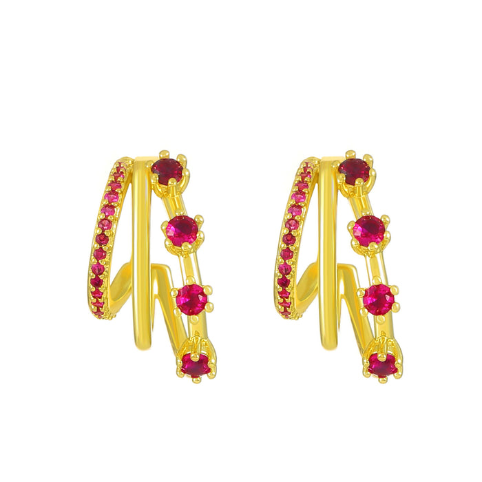 Wholesale Pink Zircon Metal Layered C Shape Earrings JDC-ES-D009