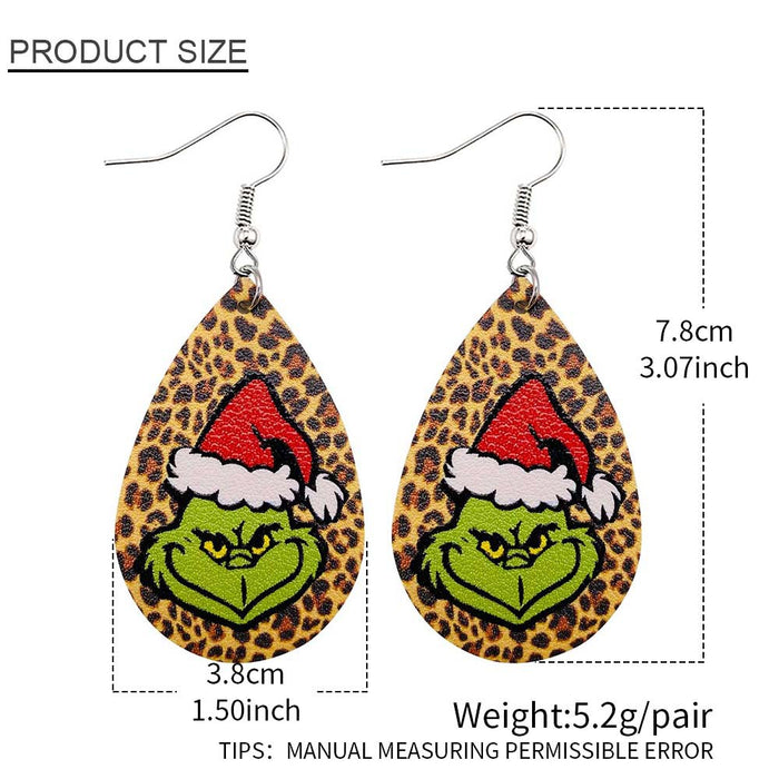 Wholesale Earrings Leather Christmas Drop Shape Double Sided Print JDC-ES-Chengy027