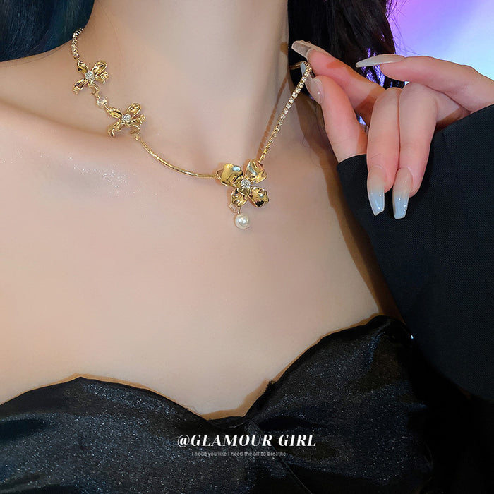 Collar al por mayor Metal Pearl Diamond Flores JDC-Ne-By087