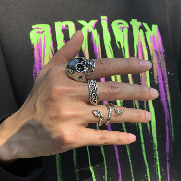 Wholesale Punk Python Skull Alloy Men's Ring Set JDC-RS-LYing004
