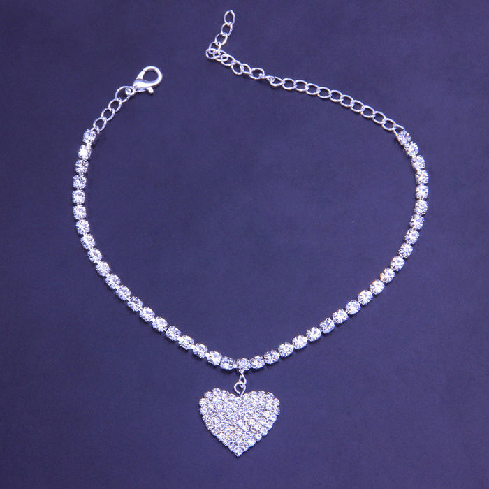 Wholesale Love Flash Diamond Heart Shaped Anklet JDC-AS-JLiang001