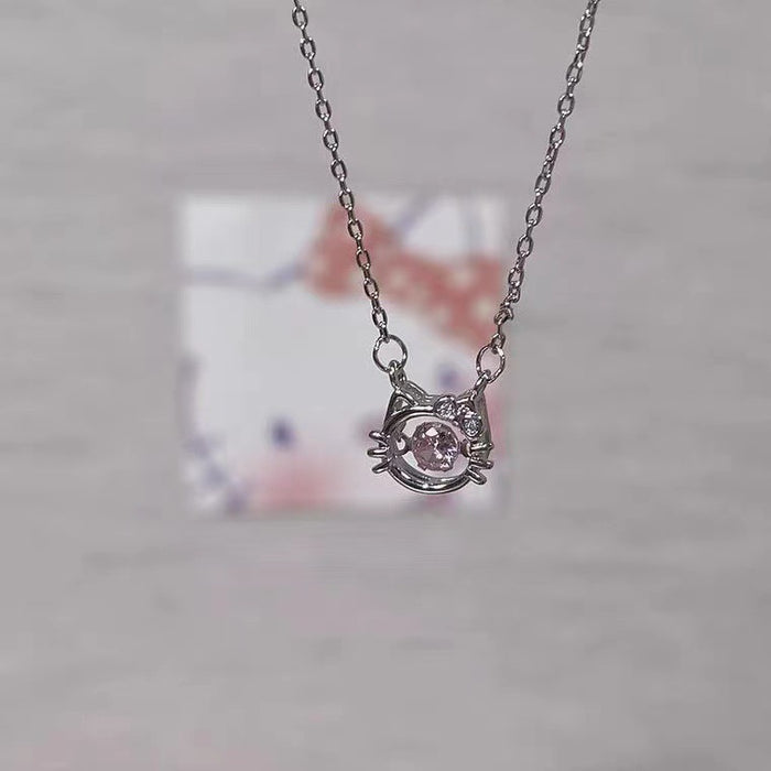 Wholesale necklace alloy pink diamond love girl cute cat head MOQ≥2 JDC-NE-GSLD003