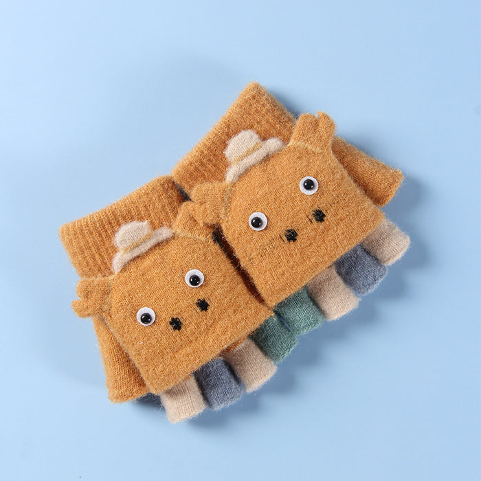 Wholesale Gloves Plush Warm Cute Flip Half Finger Knitted Touch Screen JDC-GS-RH020