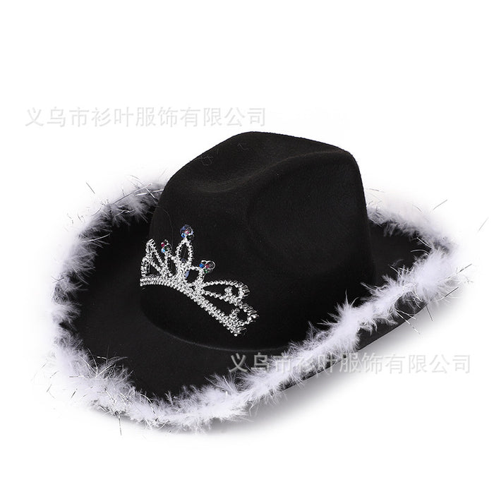 Wholesale Feather Edge Letter Cowboy Hat Sequin Pink MOQ≥3 JDC-FH-ShanY002