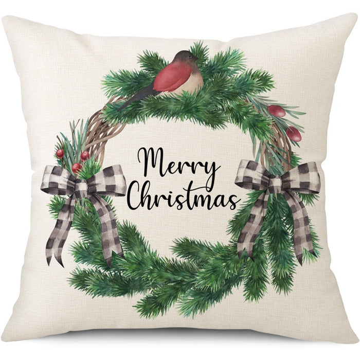 Wholesale Christmas Tree Christmas Snowman Black and White Plaid Linen Pillowcase MOQ≥2 JDC-PW-YLong004