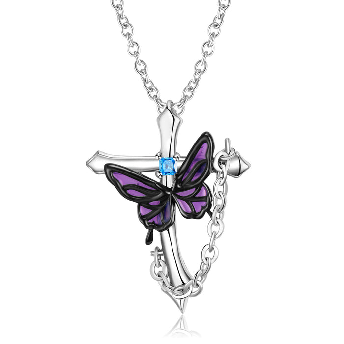 Wholesale Necklace Silver Cross Butterfly Pendant JDC-NE-MAG003