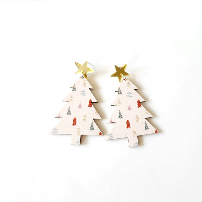 Wholesale Earring Wooden Christmas Tree Star Earrings JDC-ES-Xuep086