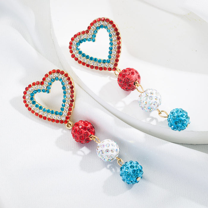 Wholesale Heart Shaped Color Ball Alloy Diamond Long Earrings JDC-ES-hemin036