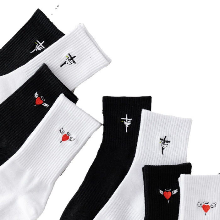 Wholesale Socks Cotton Cross Wings Embroidered Mid Tube Socks JDC-SK-DRan006