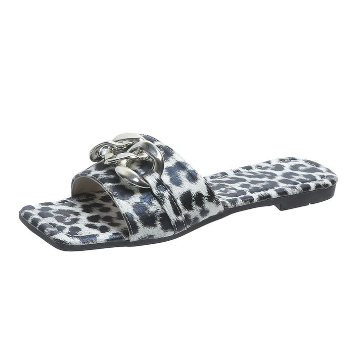Wholesale plus size summer new home leopard print women's flat slippers JDC-SD-YingX001
