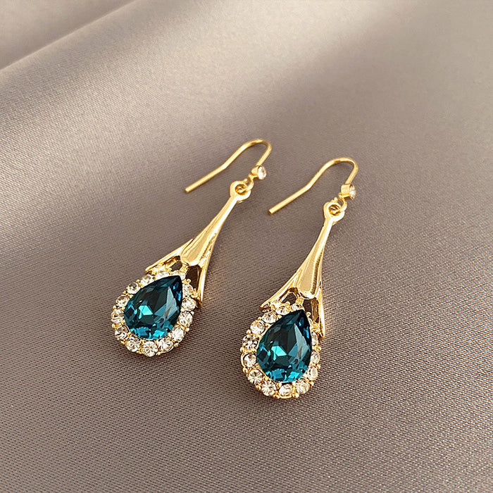 Wholesale Earrings Alloy Blue Zircon Diamond Drop Shape JDC-ES-FYue001