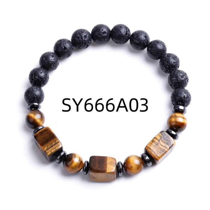 Wholesale Volcanic Stone Bracelet Square Agate Tiger Eye Beads MOQ≥2 JDC-BT-XIUHAO003