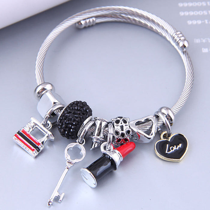 Wholesale Bracelet lipstick love crystal titanium steel wire JDC-BT-XinY015