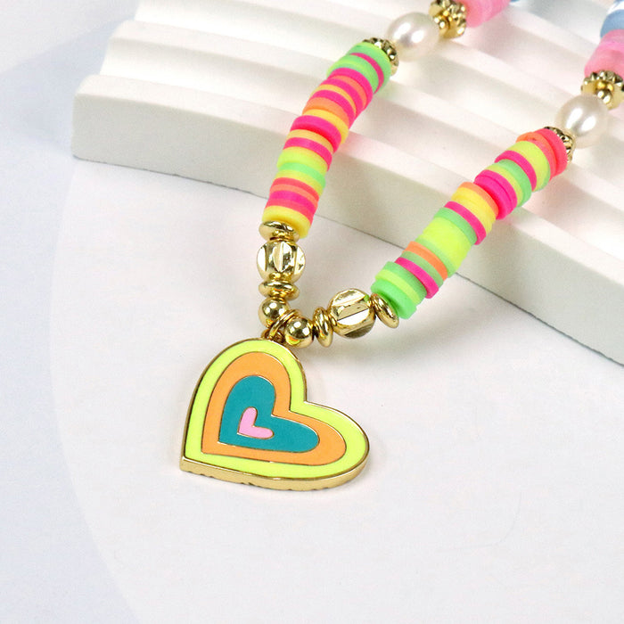 Wholesale Necklaces Slime Shells Pearls Drip Enamel Bohemian Hearts Mixed Colors JDC-NE-TianY003