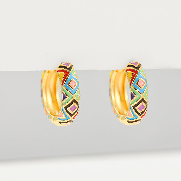 Wholesale Earrings Copper Enamel Vintage Hoop Color JDC-ES-kenj006