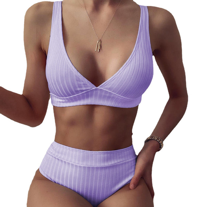 Wholesale V neck pit strip bikini high waist split swimsuit JDC-SW-Piaoxu012