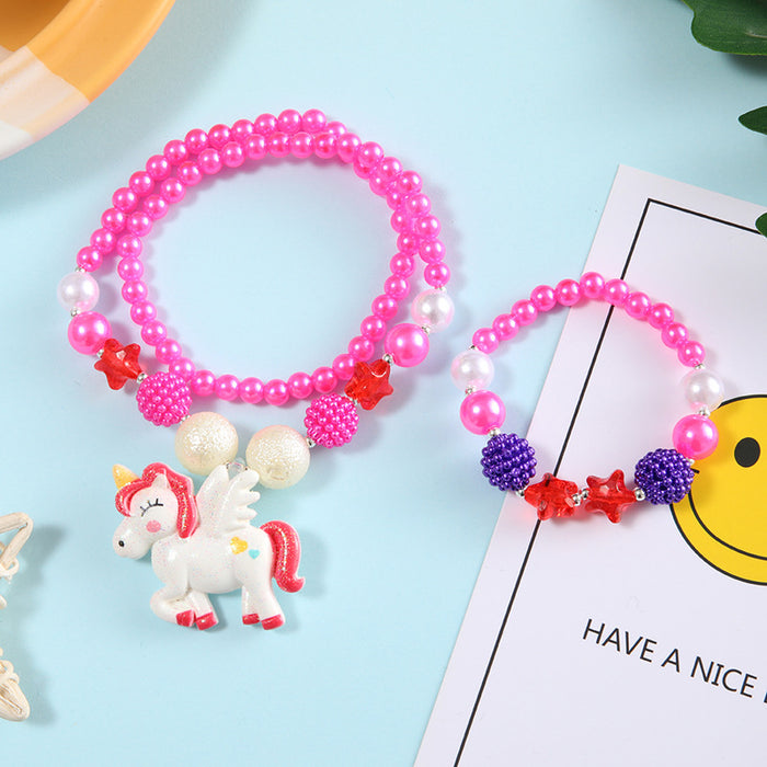 Wholesale Kids Necklace Unicorn Pearl Princess Jewelry JDC-BT-Duor003