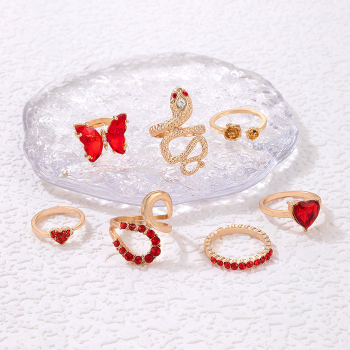 Wholesale Rings Alloy Gem Set Butterfly Heart Seven Piece Set JDC-RS-C401