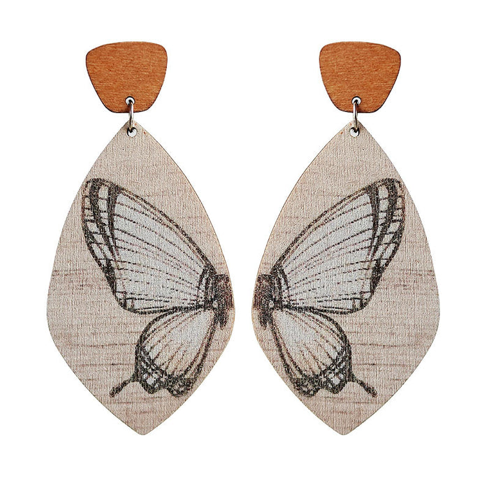 Wholesale Earrings Wooden Symmetrical Color Butterfly 2pcs JDC-ES-Heyi036
