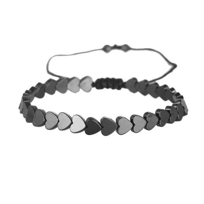 Wholesale creative love flat beads round beads black gallstone hand-woven bracelet JDC-BT-ZhuJ006