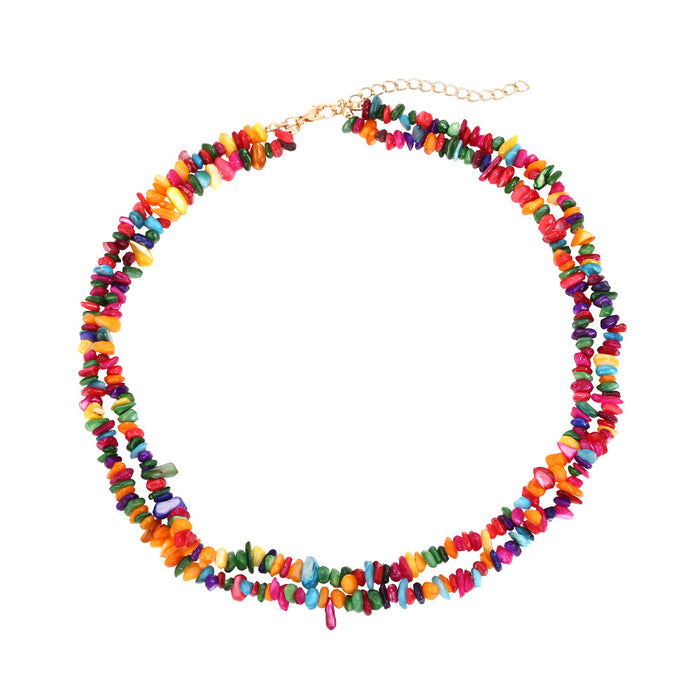 Wholesale Bohemian Resort Style Double Layered Colorful Gravel Necklace JDC-NE-MY008