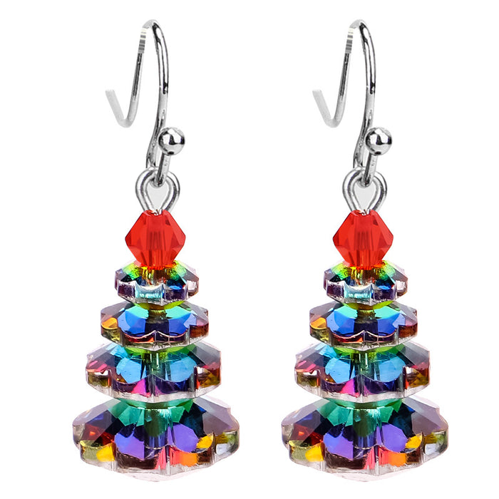 Wholesale Christmas Tree Earrings Multilayer Electroplating Crystal Earrings MOQ≥3 JDC-ES-QiuX001