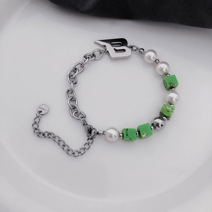 Collar al por mayor Titanio de acero verde Pearl de perlas Collar Pulsera JDC-NE-GM001