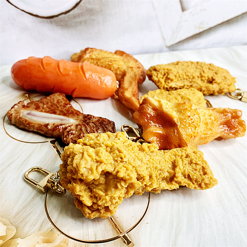 Wholesale PVC Simulation Food Fried Chicken Drumstick Keychain JDCKC