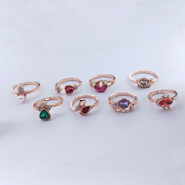 Wholesale Random Colored Rhinestones Rose Gold Plated Alloy Rings JDC-RS-KuaH004
