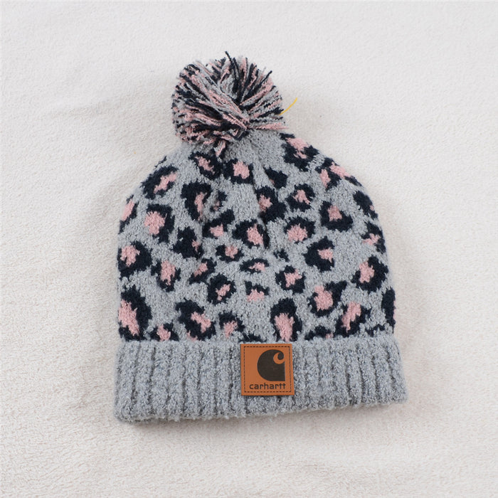 Wholesale Hat Cotton Leopard Print Sweater Hat Hair Ball MOQ≥2 (F) JDC-FH-KuT005
