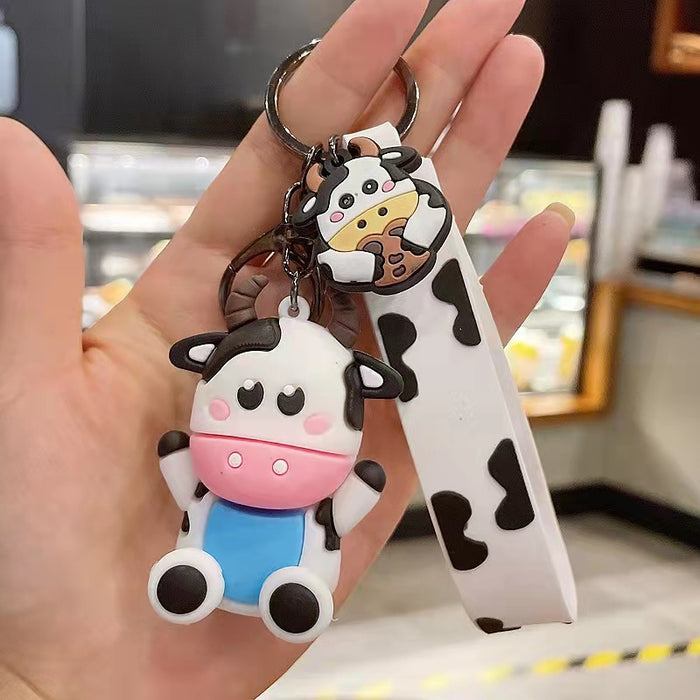 Wholesale Keychain PVC Cute Cartoon Cows Metal Pendant MOQ≥2 JDC-KC-ZhenT002