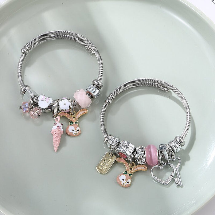 Wholesale Bracelet Stainless Steel Crystal Cute Rabbit (M) JDC-BT-XinY011