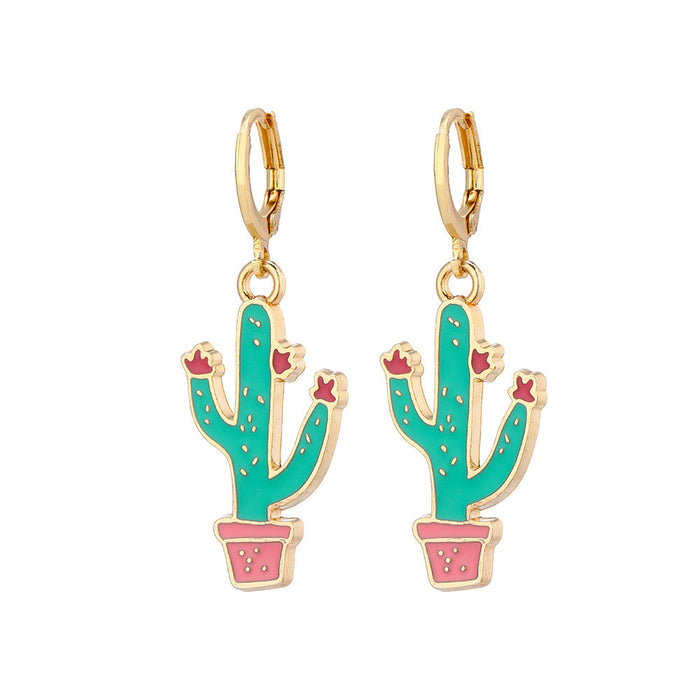 Wholesale Earrings Alloy Ceramic Cactus Geometric Plant Earrings MOQ≥2 JDC-ES-Yihan010