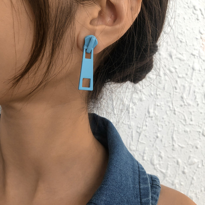 Wholesale Simple Zipper Earrings Colorful Metallic Candy Color JDC-ES-Qiandi006