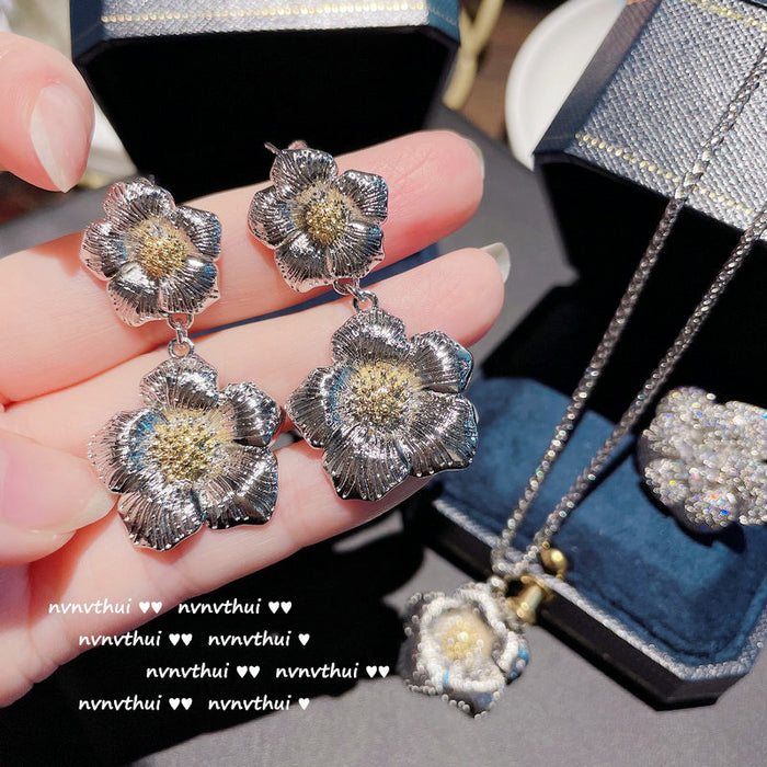Wholesale Ring Zircon Lace Honeycomb Daisy Flower Gemstone Ring JDC-RS-XiaZ002