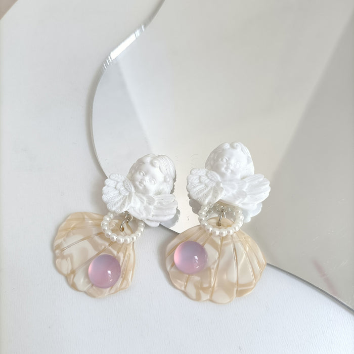 Wholesale S925 Silver Baroque Resin Shell Angel Pearl Earrings JDC-ES-MISUI002
