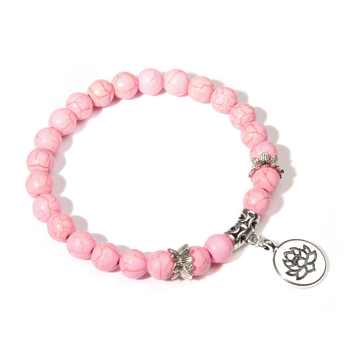 Wholesale Natural Stone Buddha Beads Hand Pink Zebra Stone Lotus Charm Bracelet JDC-BT-liehuo007