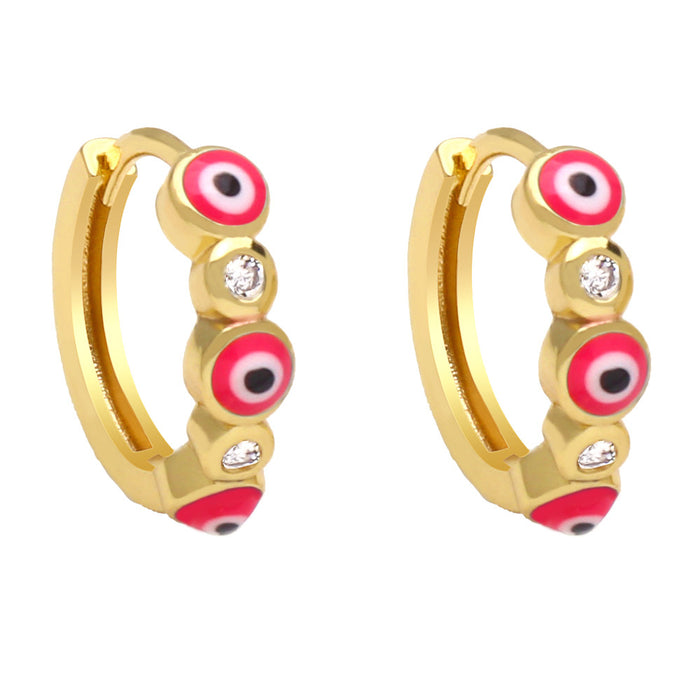 Wholesale Earrings Copper Plated 18K Gold Zircon Enamel Devil's Eye JDC-PREMAS-ES-008