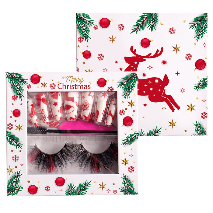 Wholesale Christmas Color Mink Hair False Eyelashes Nail Set JDC-EY-JST002