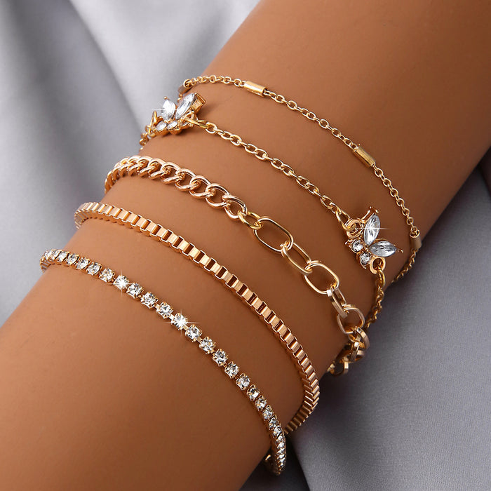 Wholesale Bracelet Alloy Cross Chain Personality Butterfly Diamond Diamond Chain Combination 5 Pieces JDC-BT-MYL003