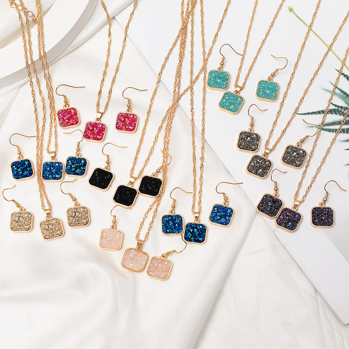 Wholesale Jewelry Resin Square Necklace Earrings JDC-ES-CM021