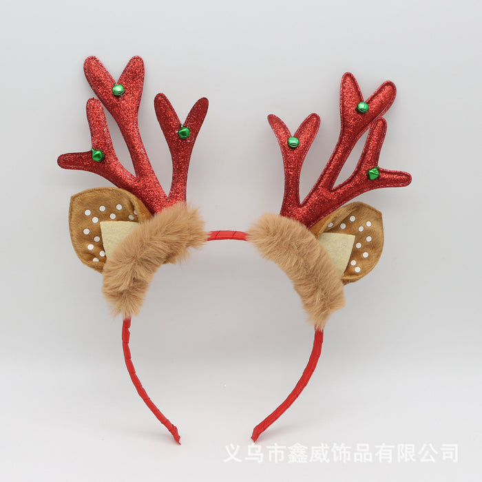 Wholesale Headband Fabric Christmas Plush Bell Bright Leather Antlers JDC-HD-XinW006