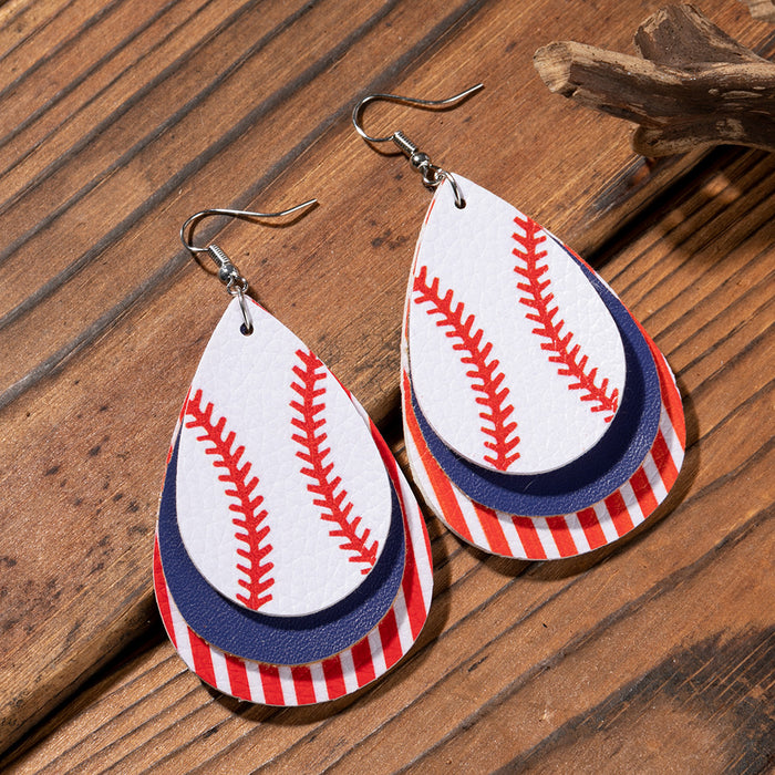 Wholesale 4th of July Independence Day Baseball PU Leather Earrings JDC-ES-Saip050