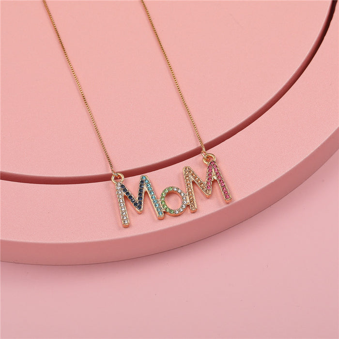 Wholesale Necklace Alloy Enamel Diamond MOM Letters JDC-NE-ZhuoM009