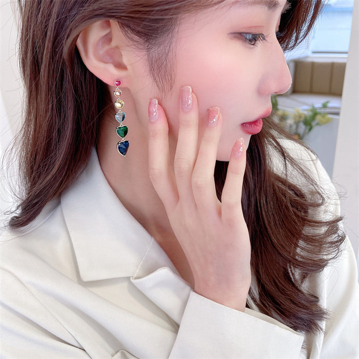 Jewelry WholesaleWholesale Long Modified Face Fringe Rainbow Color Heart Earrings JDC-ES-LYu005 Earrings 利宇 %variant_option1% %variant_option2% %variant_option3%  Factory Price JoyasDeChina Joyas De China