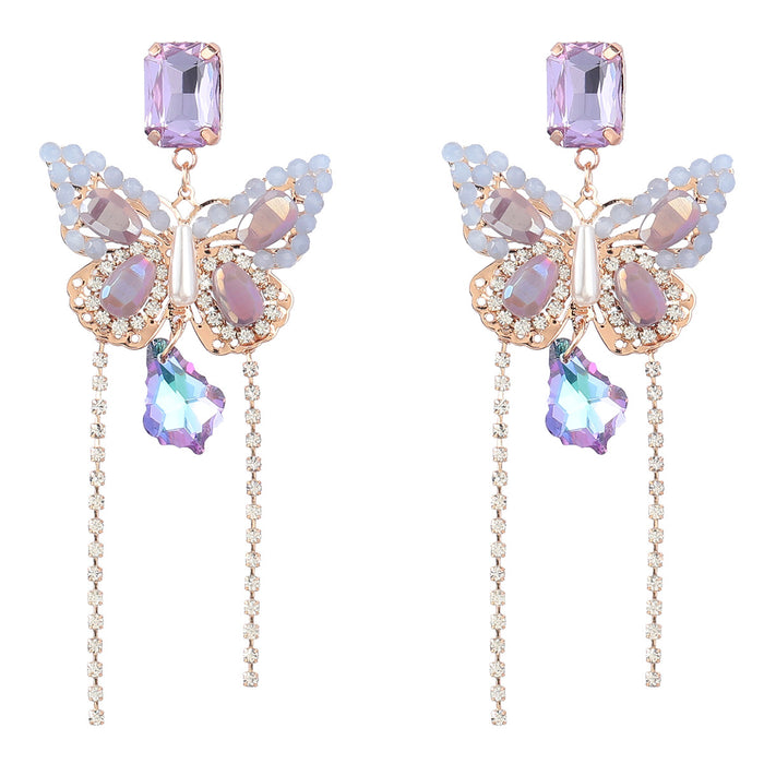 Wholesale Alloy Diamond Butterfly Tassel Earrings JDC-ES-JL1014